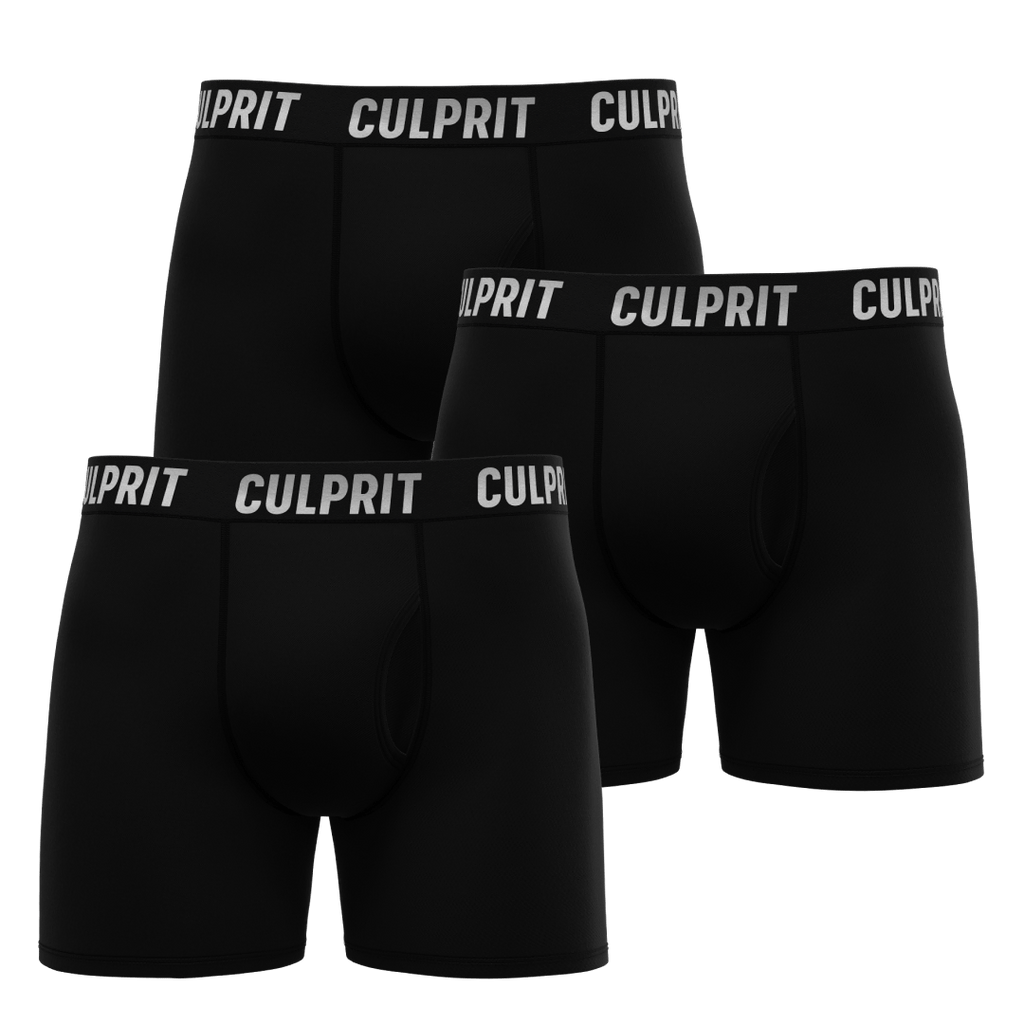 Stealth Black Boxer Briefs 3 - Pack 🥷 - Culprit Underwear - Boxer Briefs w/Fly - 3PK - BB - BLK - S