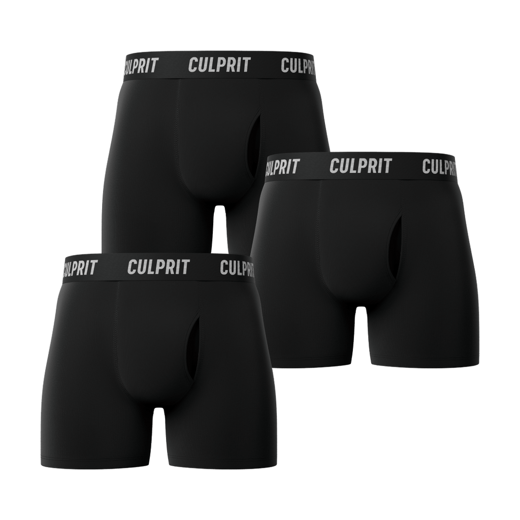 Stealth Black Boxer Briefs 3 - Pack 🥷 - Culprit Underwear - Boxer Briefs w/Fly - 3PK - BB - BLK - S